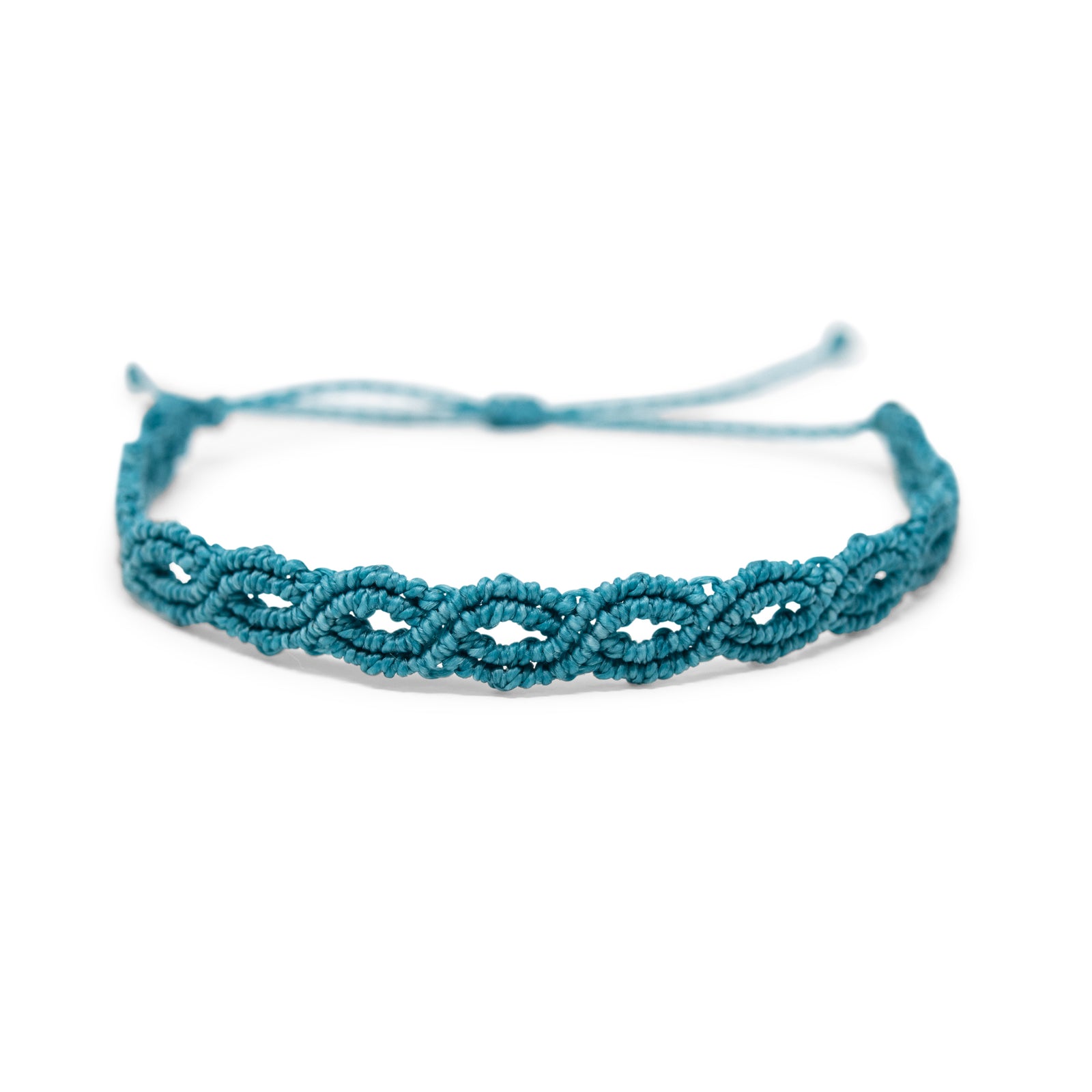 Teal Macrame Anklet on White