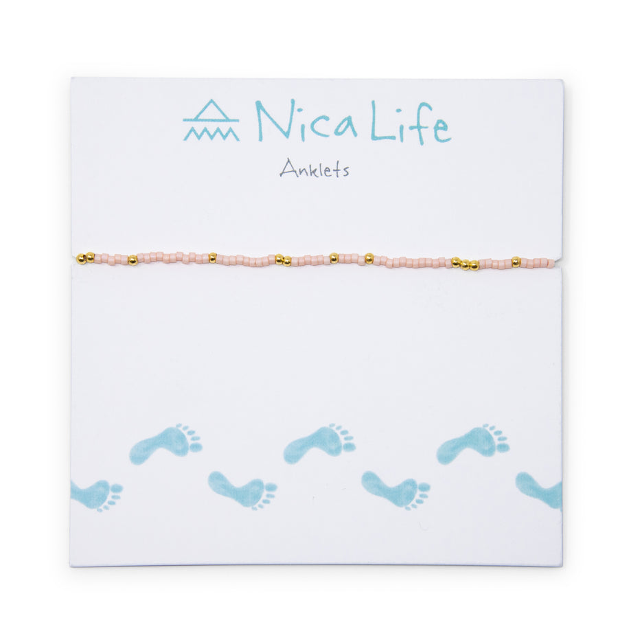 Coral & Gold Bead Anklet