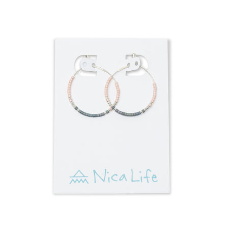 Denim & Coral Ombre w/  Silver Hoops