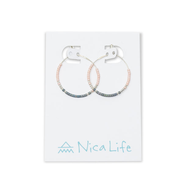Denim & Coral Ombre w/  Silver Hoops