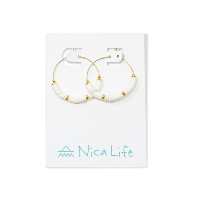 Cali Surfer White & Gold Hoops