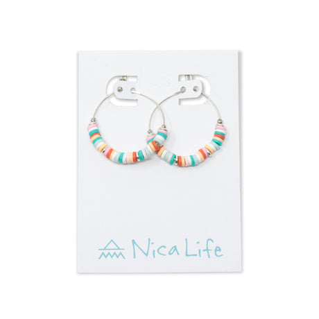 Cali Surfer Corals & Teals Silver Hoops