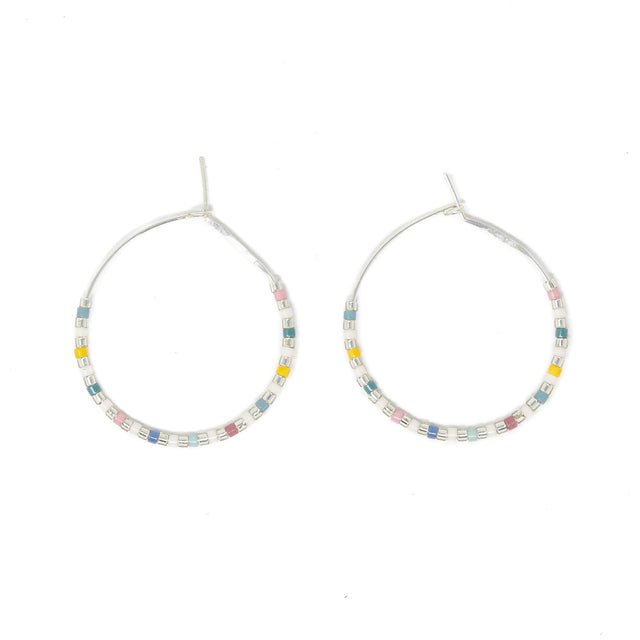 Wildflower Meadow - Seed Bead Hoops, Wildflower Colors in Silver