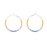 Sunflower Denim Blush - Seed Bead Hoops, Wildflower Colors in Silver