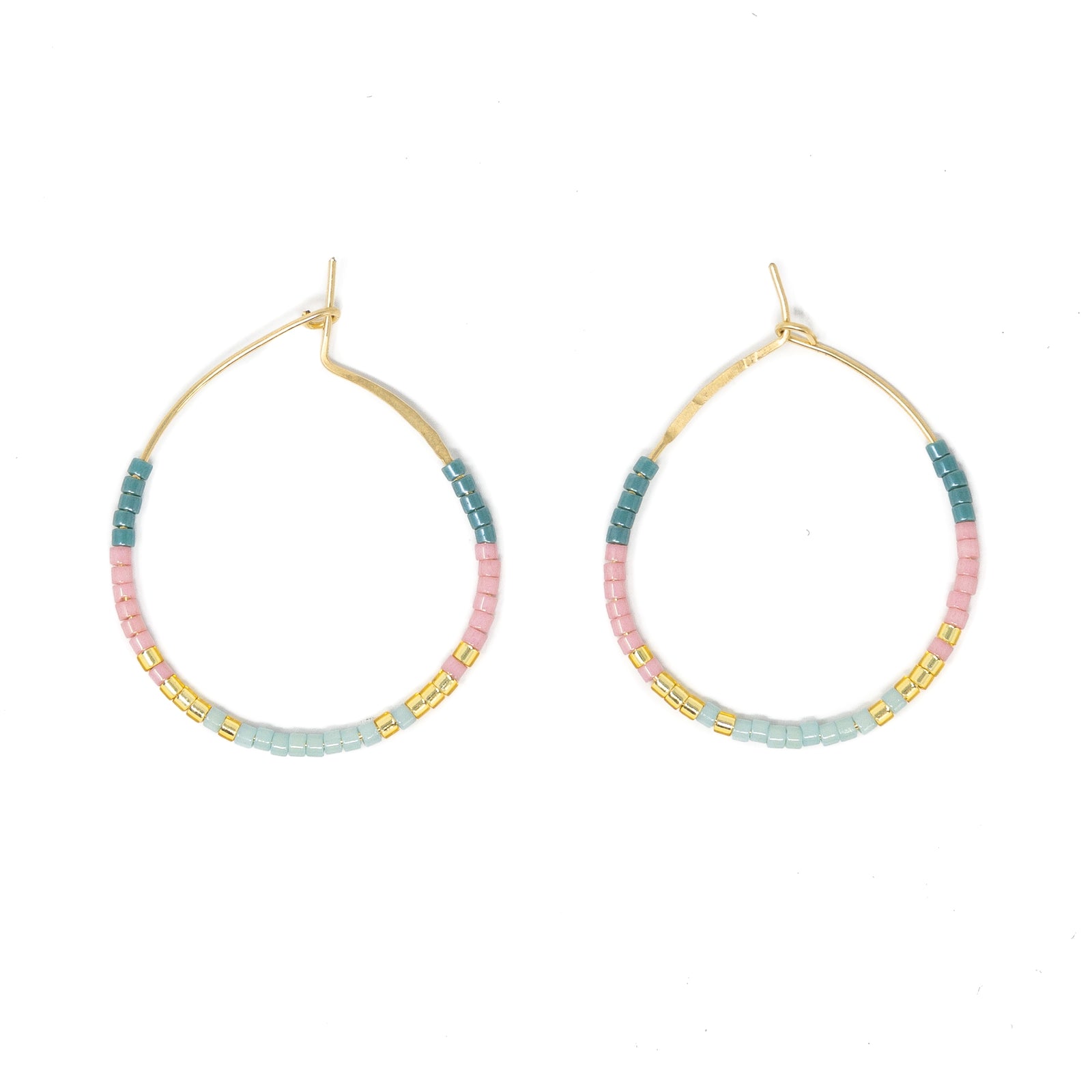 Teals & Pinks - Seed Bead Hoops, Wildflower Colors in Gold