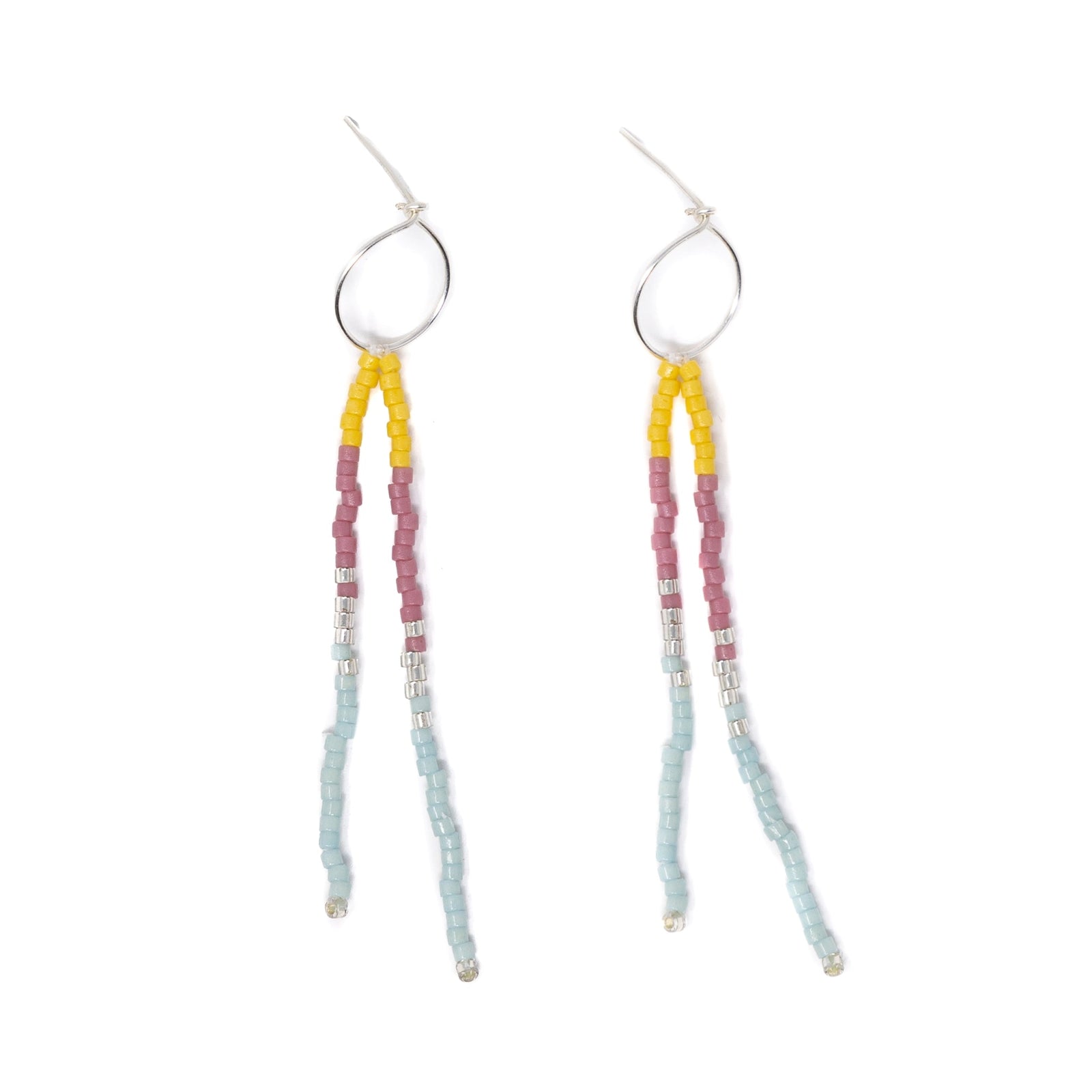 Sunflower Rose & Cucumber - Surfer Dangles,Wildflower Colors in Silver