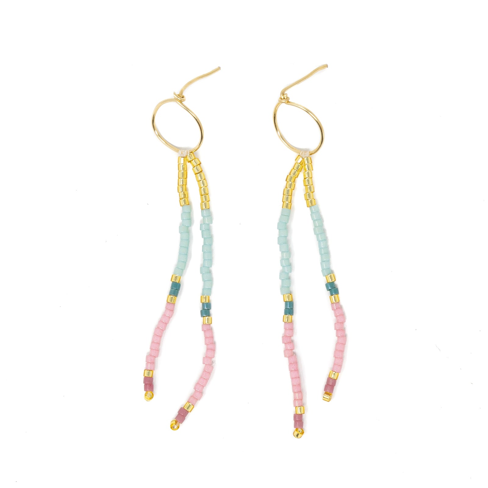 Teals & Pinks - Surfer Dangles,Wildflower Colors in Gold
