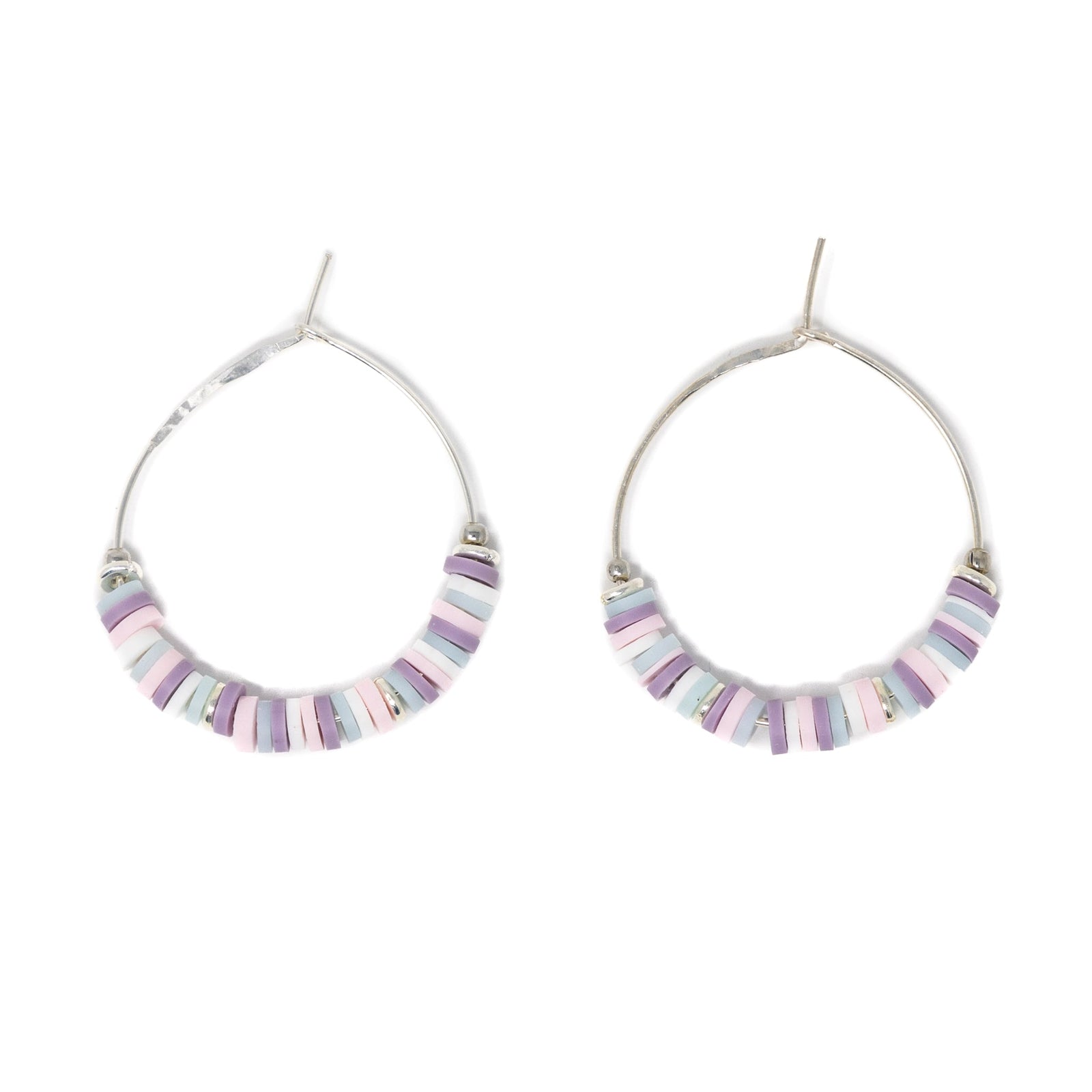 Plum, & Pink Multi - Cali Surfer Hoop Earrings in Silver