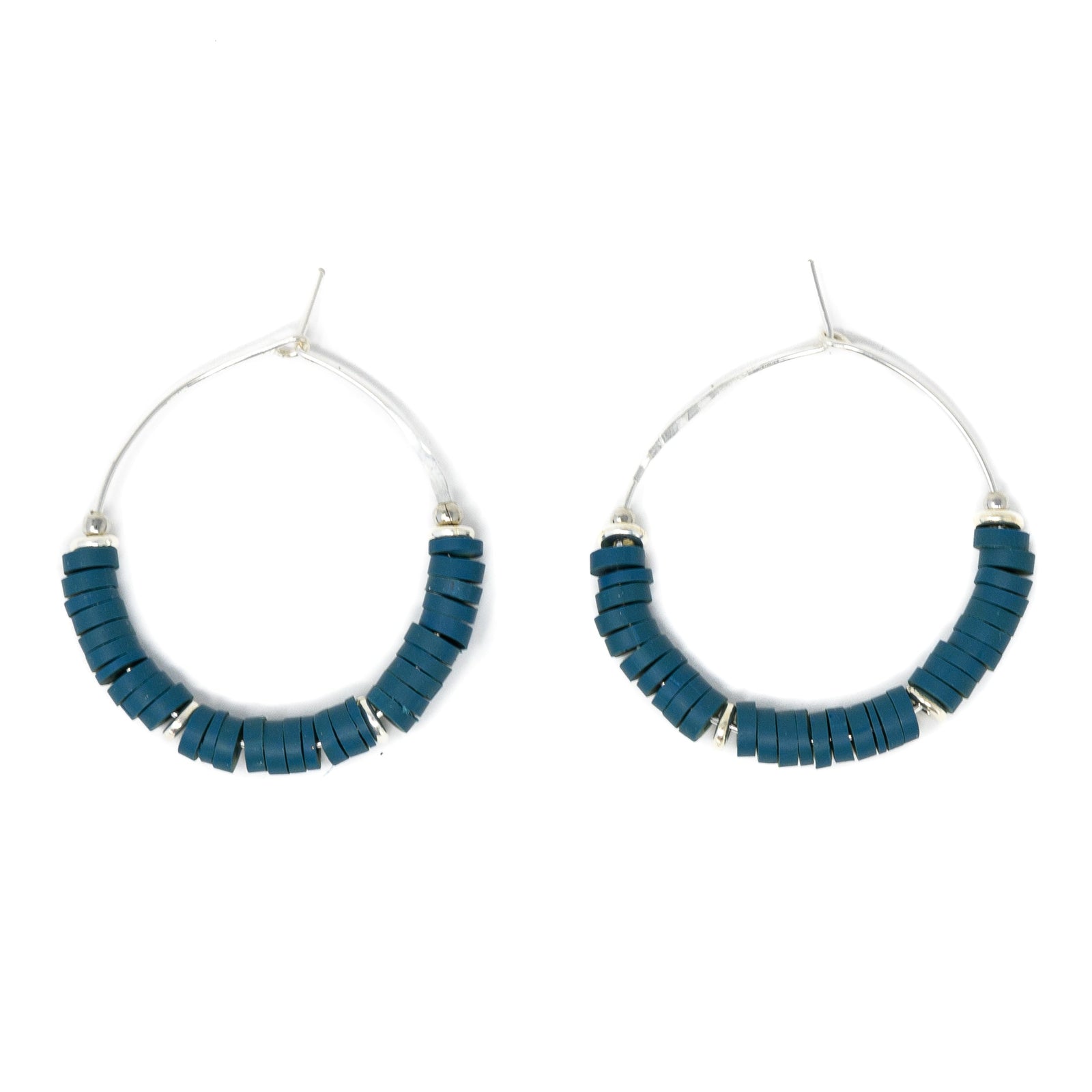 Navy - Cali Surfer Hoop Earrings in Silver