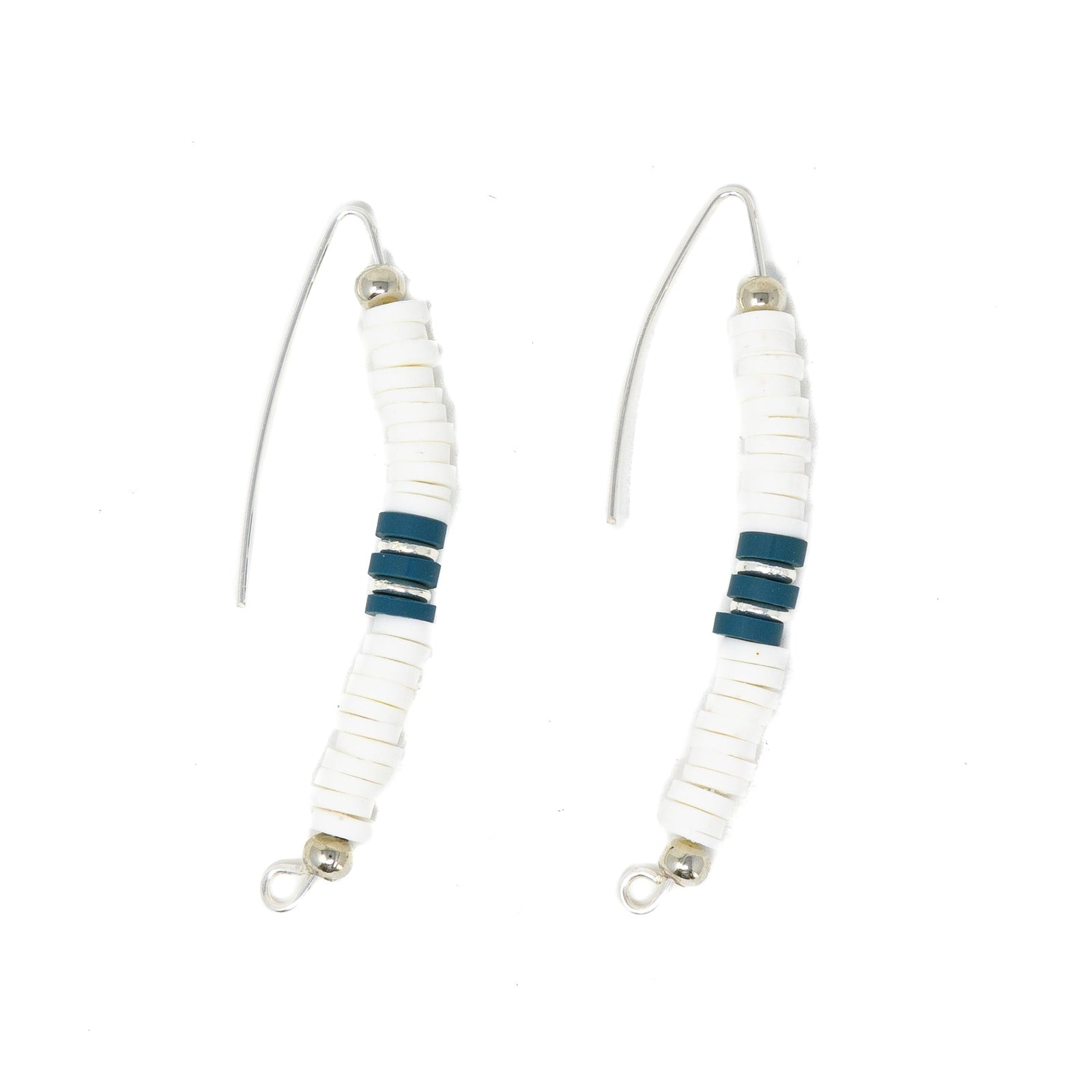 White & Navy - Cali Surfer Drops Earrings in Silver