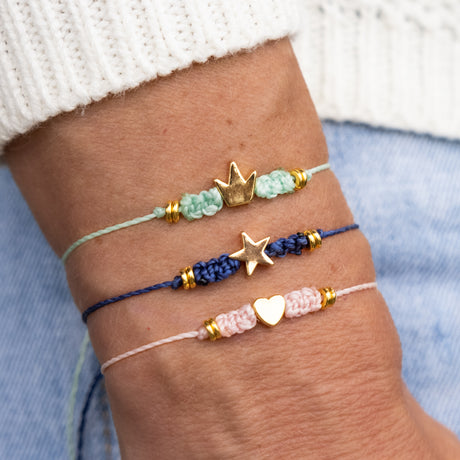 Pink w/ Gold Heart Macrame Bracelet