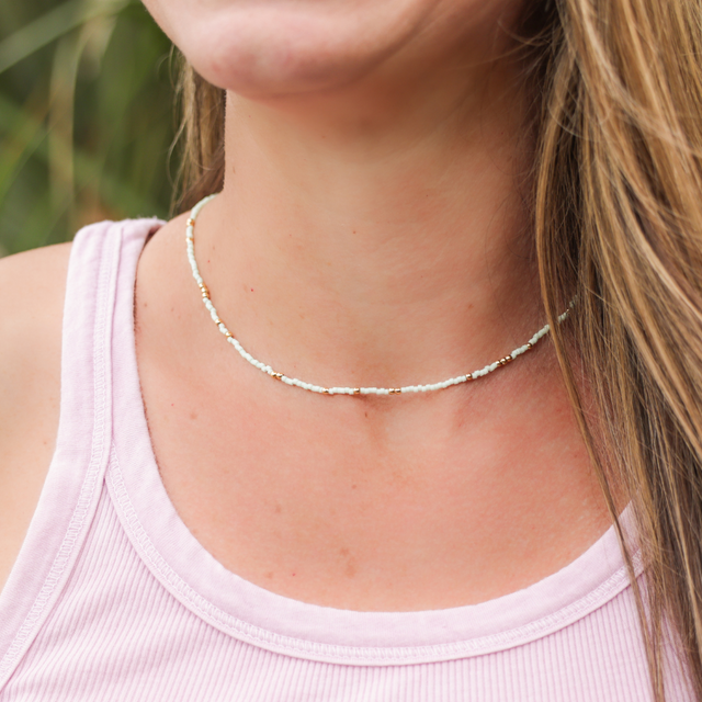 Cucumber & Gold Bead Necklace