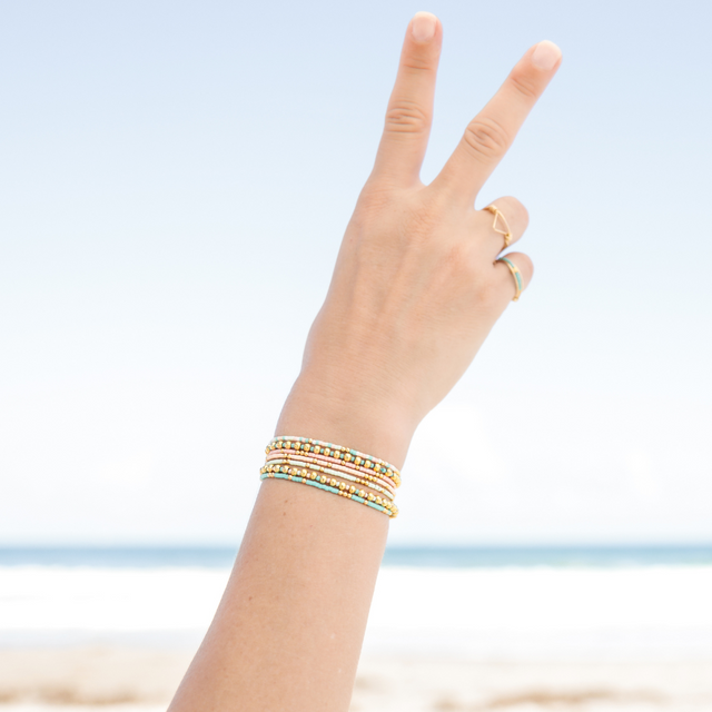Teal & Gold Bead Alternating Bracelet