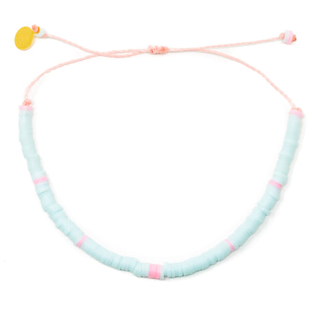 Aqua & Pink Heishi Bead Anklet on White