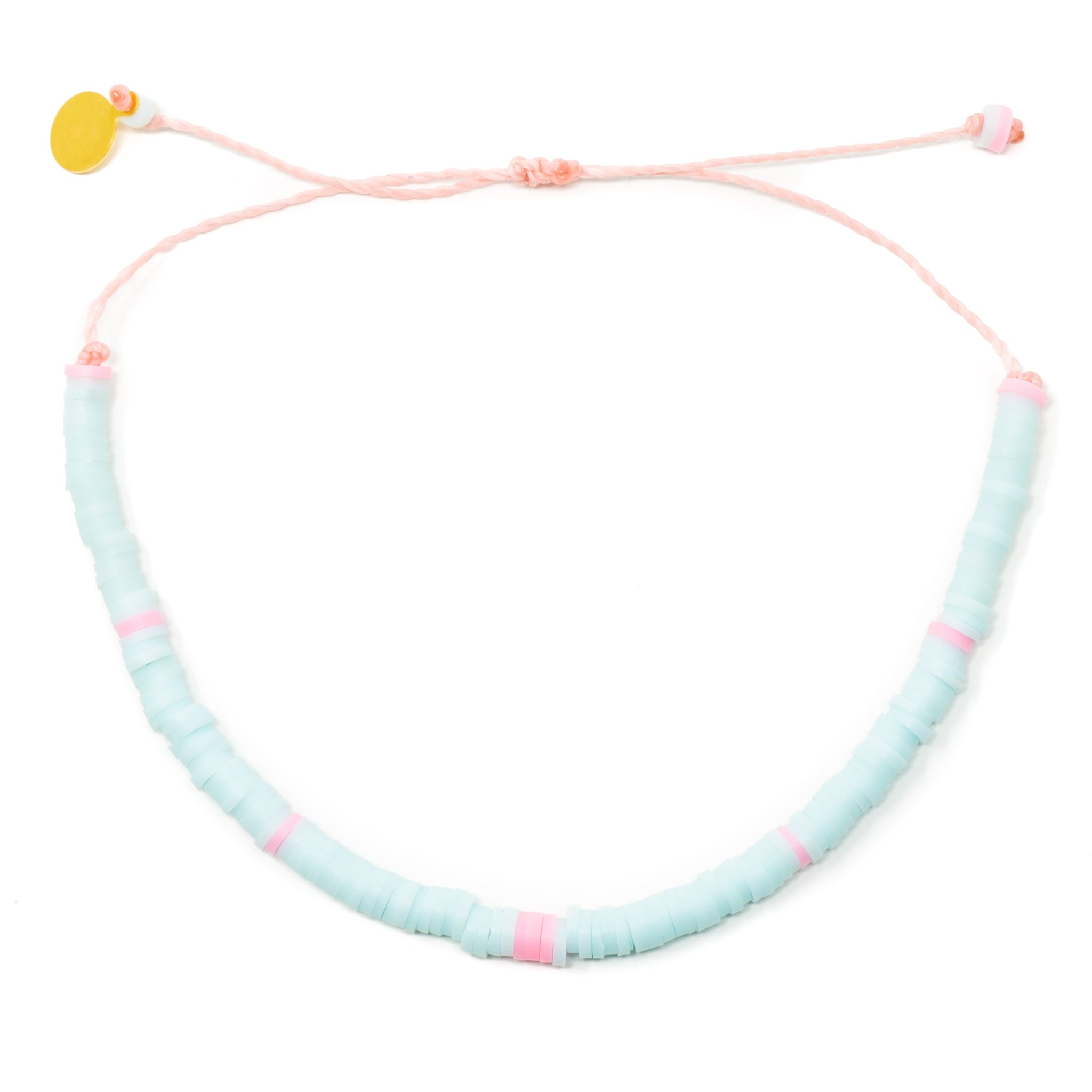 Aqua & Pink Heishi Bead Anklet on White