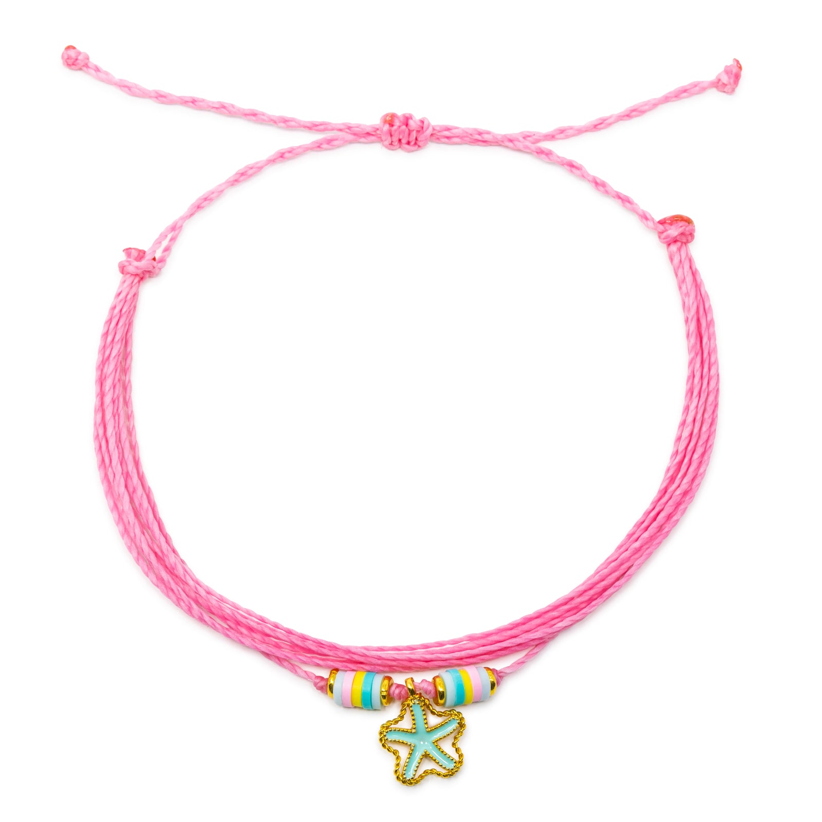 Hot Pink Anklet with Seafoam Starfish Charm Anklet on White