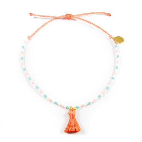 Coral Tassel Anklet on White