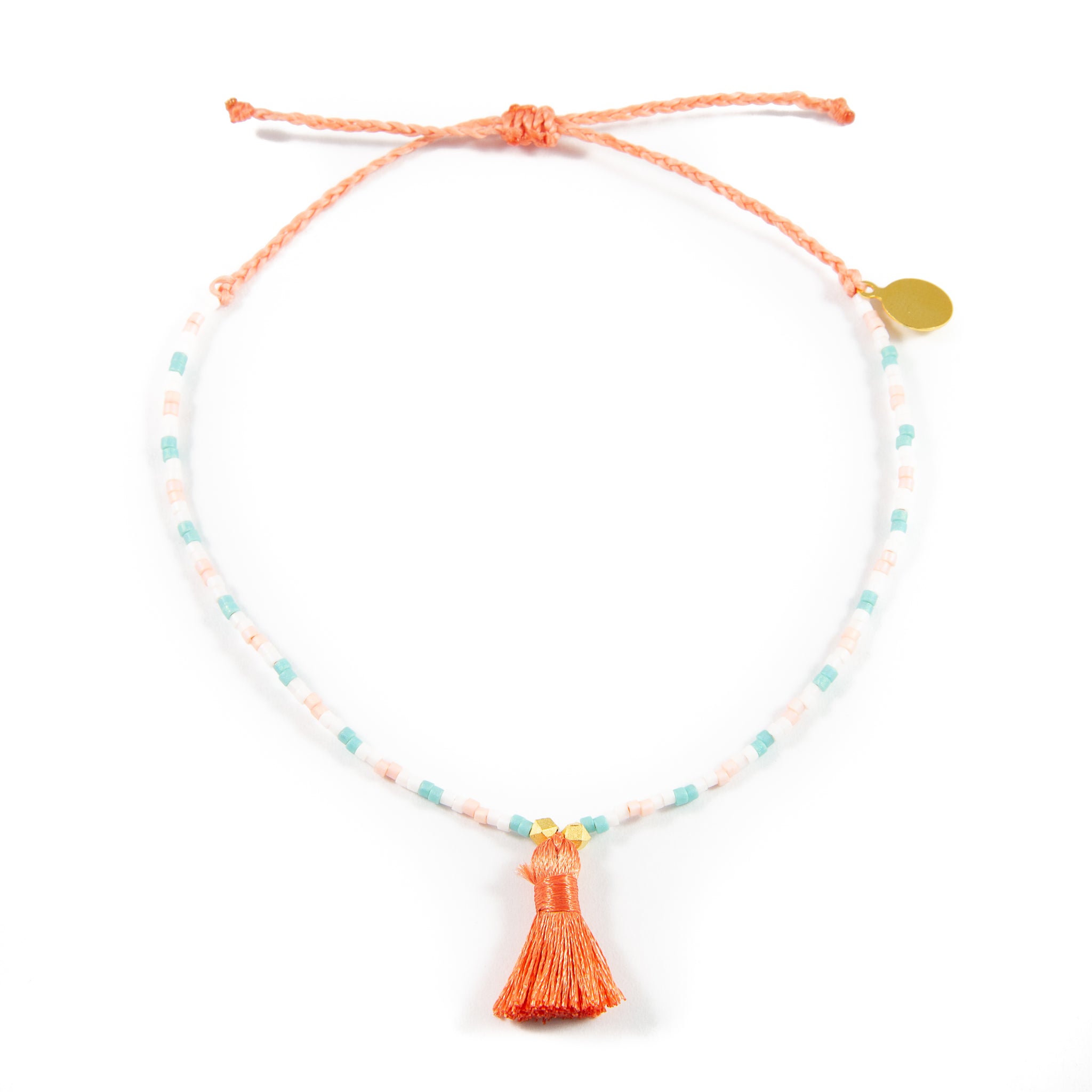 Coral Tassel Anklet on White