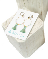 Cucumber with Blush Hoop Tassel Earrings in Gold