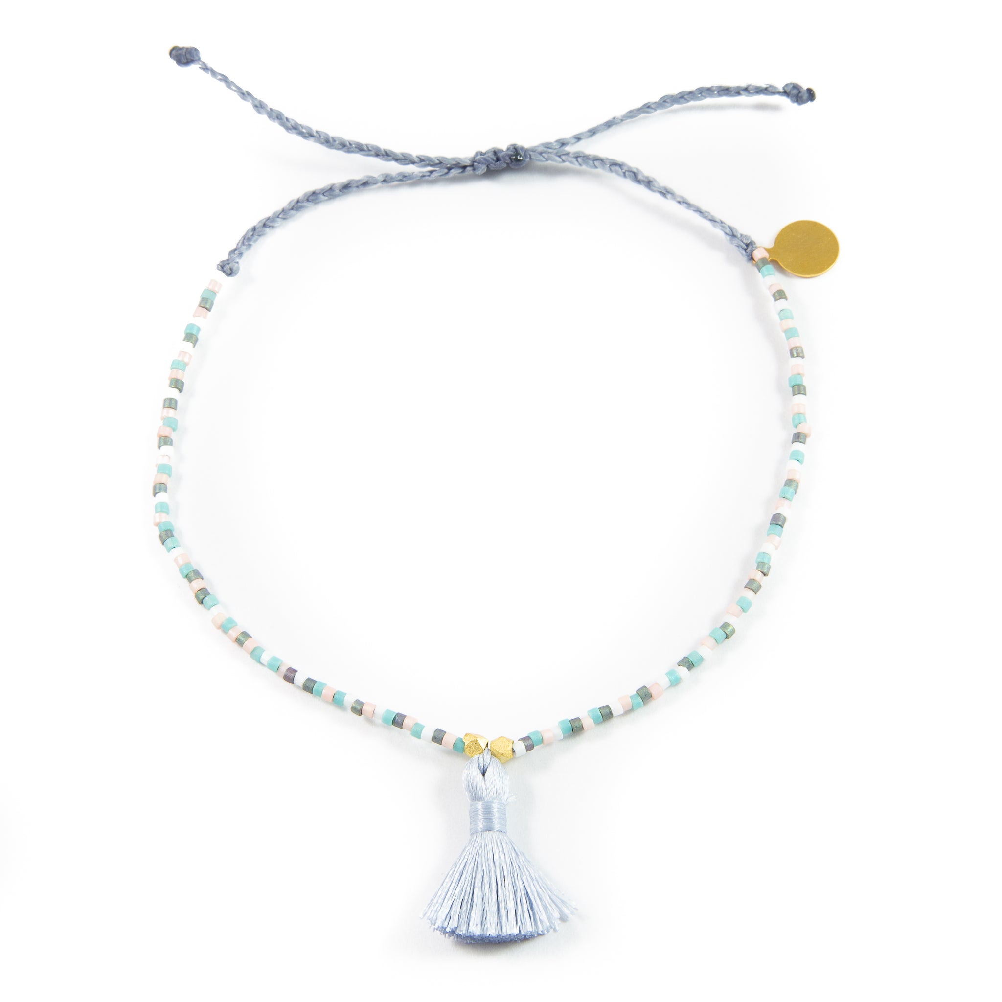 Denim Grey Tassel Anklet Beaded Anklet on White
