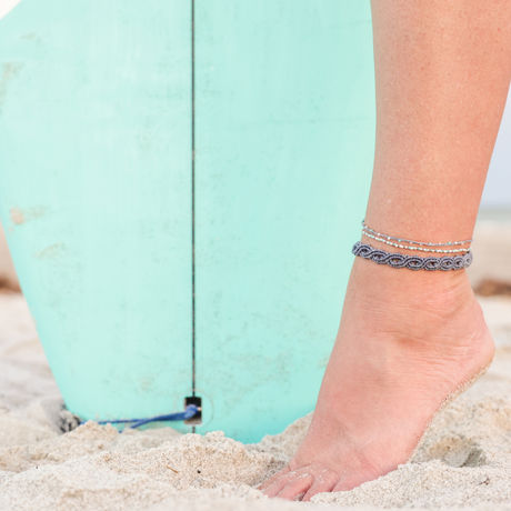 Grey Anklet Stack Macrame Anklet on Beach