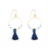 Blues w/ Navy Hoop Tassel Earrings in Gold