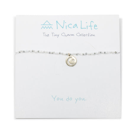 Silver & White Shine Bright Moon Charm Necklace