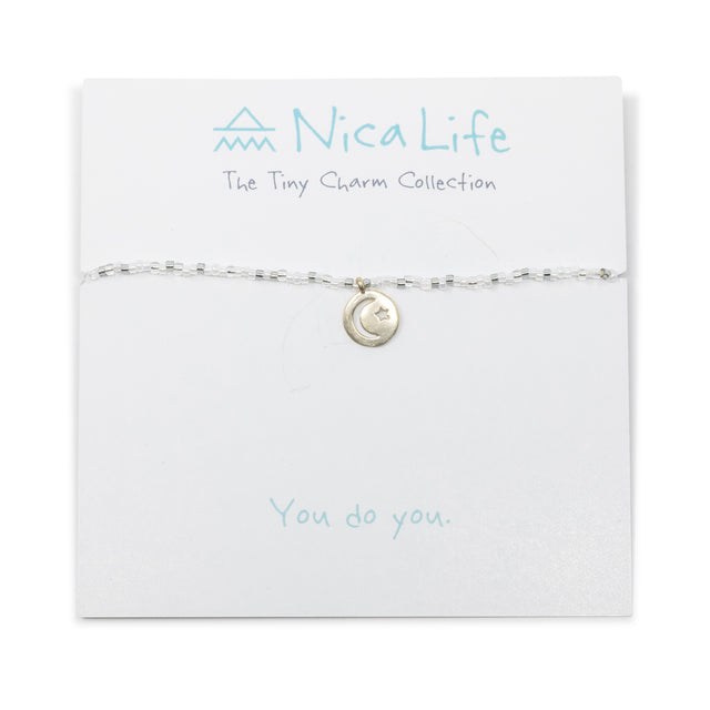Silver & White Shine Bright Moon Charm Necklace
