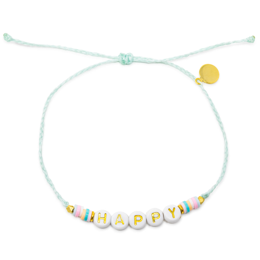 Happy Word Anklet on White