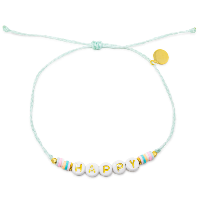 Happy Word Anklet on White