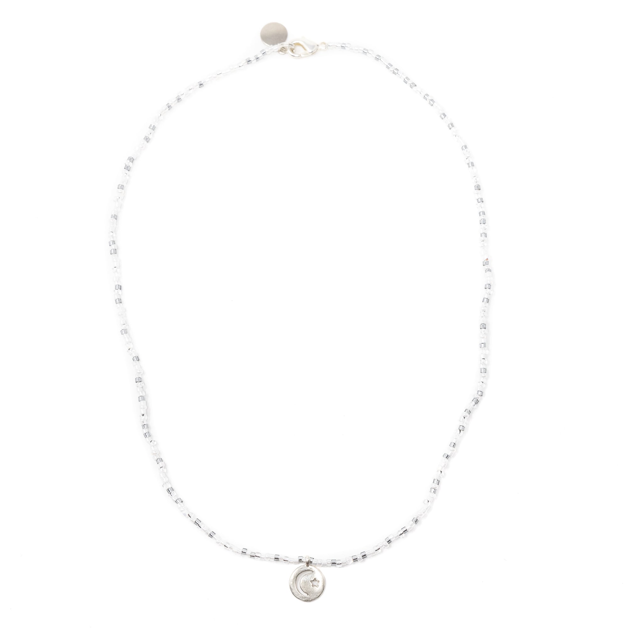 Silver & White Shine Bright Moon Charm Necklace