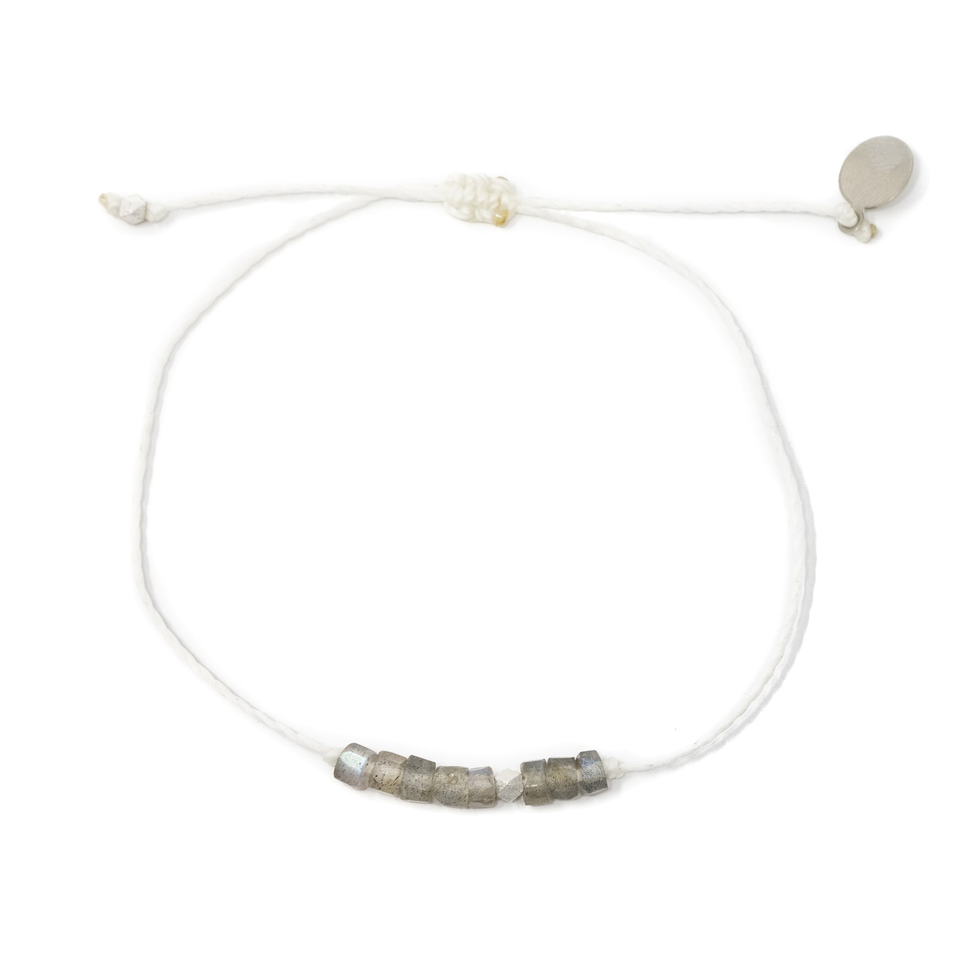 White w/ Labradorite Healing Stone Bracelet in Silver