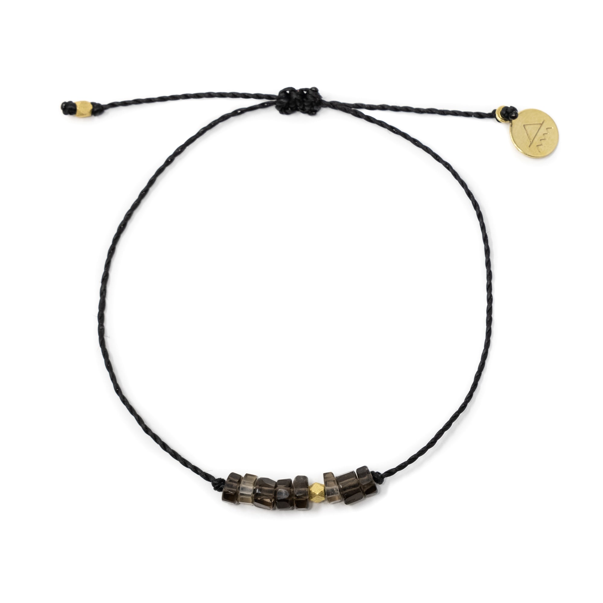 Black w/ Smokey Quartz Healing Stone Bracelet in Gold