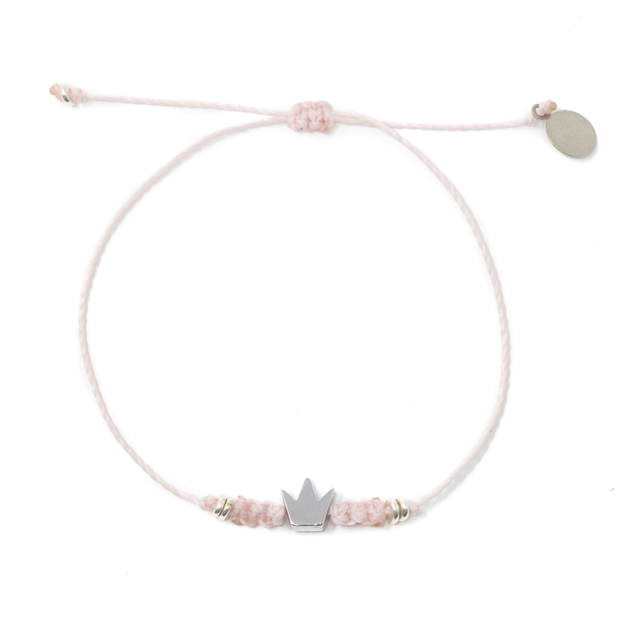Pink w/ Silver Crown Macrame Bracelet