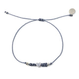 Denim w/ Silver Heart Macrame Bracelet