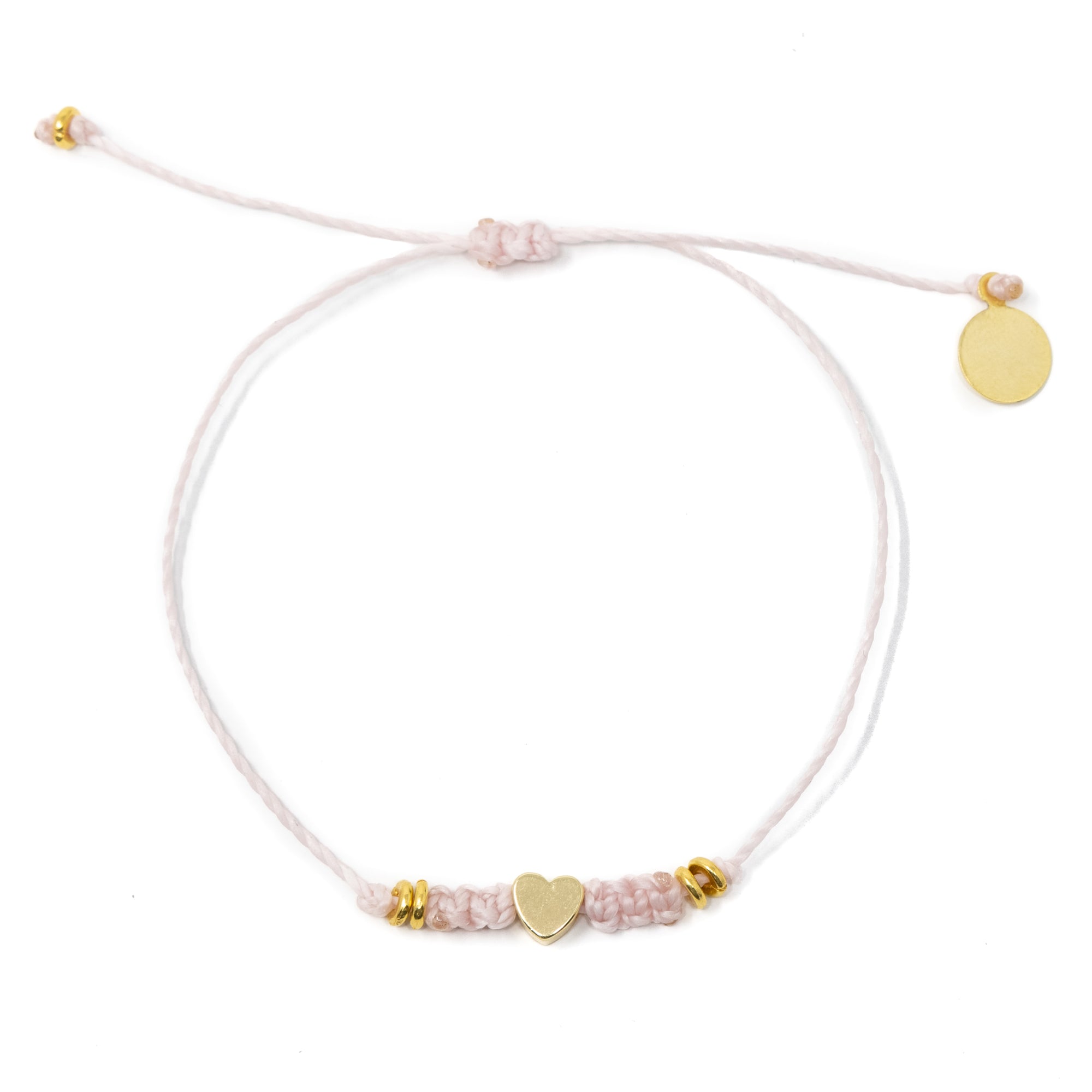 Pink w/ Gold Heart Macrame Bracelet