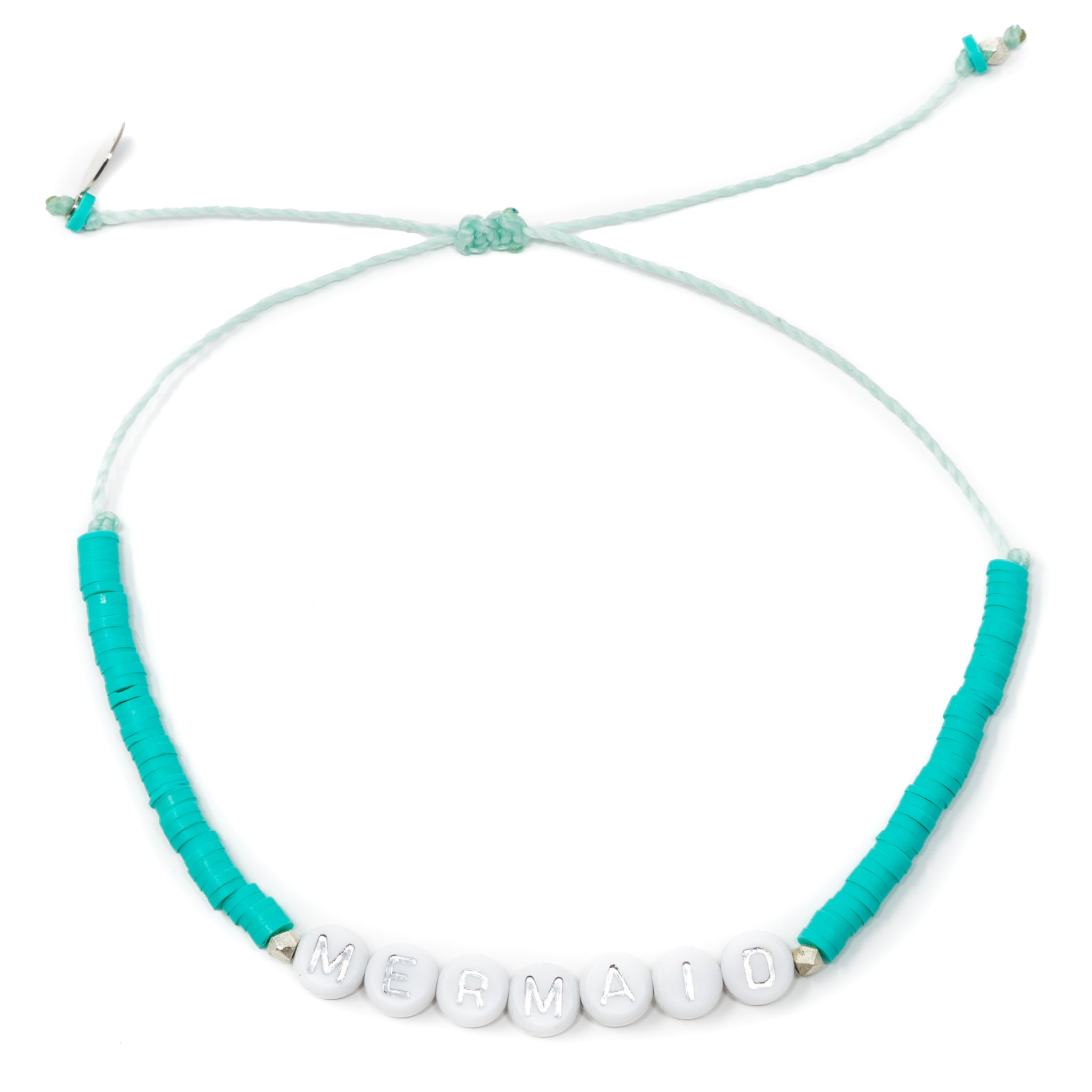 MERMAID Word Anklet in Teal on White