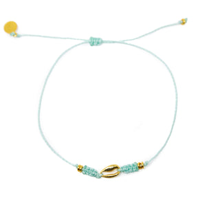 Mint & Gold Cowrie Shell Charm Anklet on White