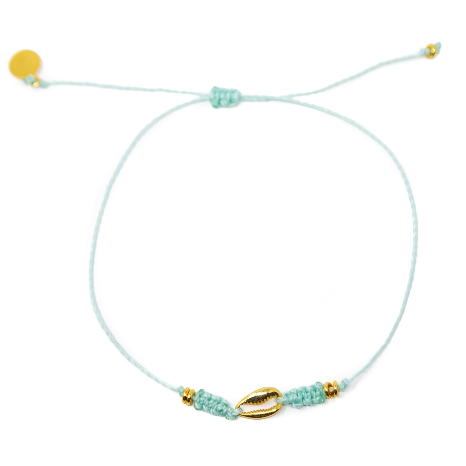 Mint & Gold Cowrie Shell Charm Anklet on White