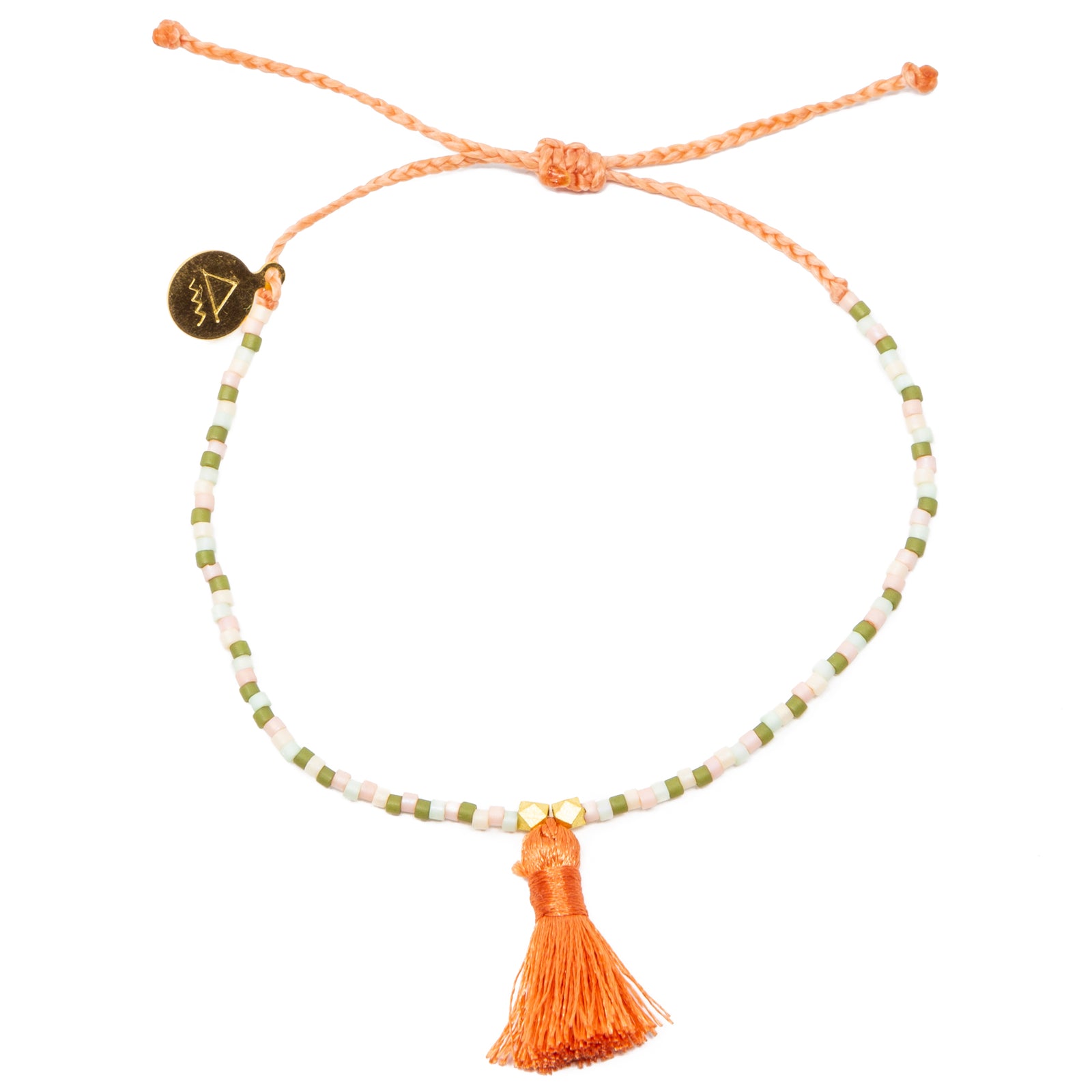 Bright Neutral w/ Coral Tassel Bracelet