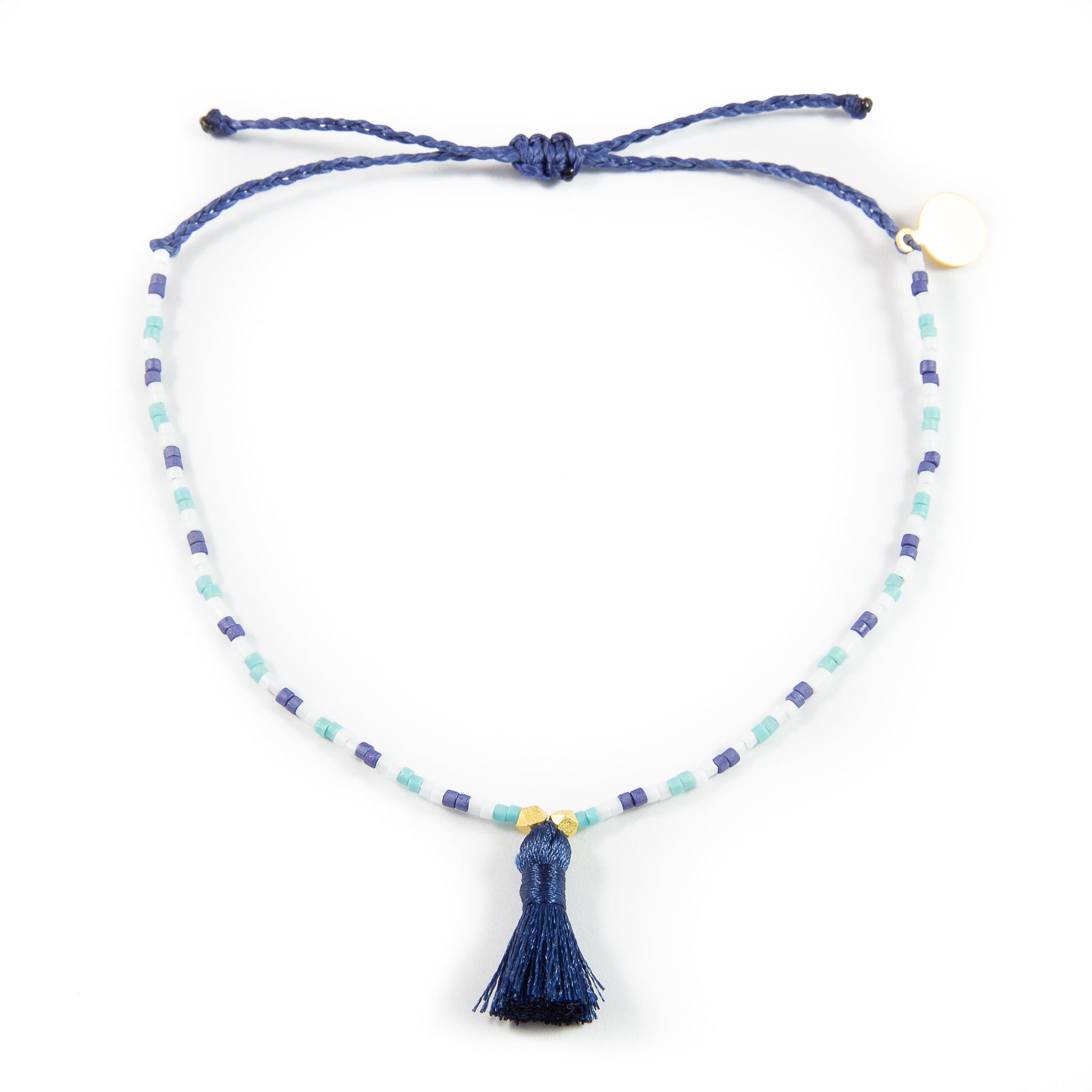 Navy Tassel Anklet Navy Teal Bead Anklet on White