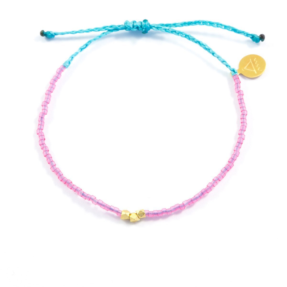 Sea Glass Pink & Teal Gold Beaded Bracelet