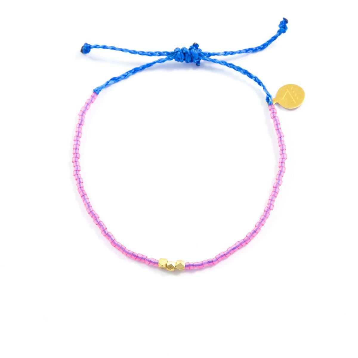 Sea Glass Pink & Blue Gold Beaded Bracelet