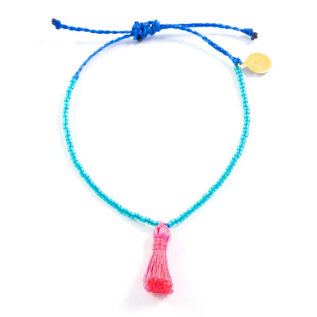 Sea Glass Aqua & Pink Mini Tassel Bracelet