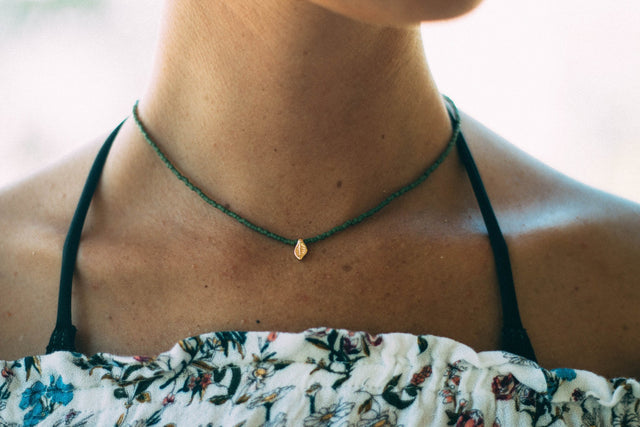 Olive Green Leaf Tiny Charm Necklace