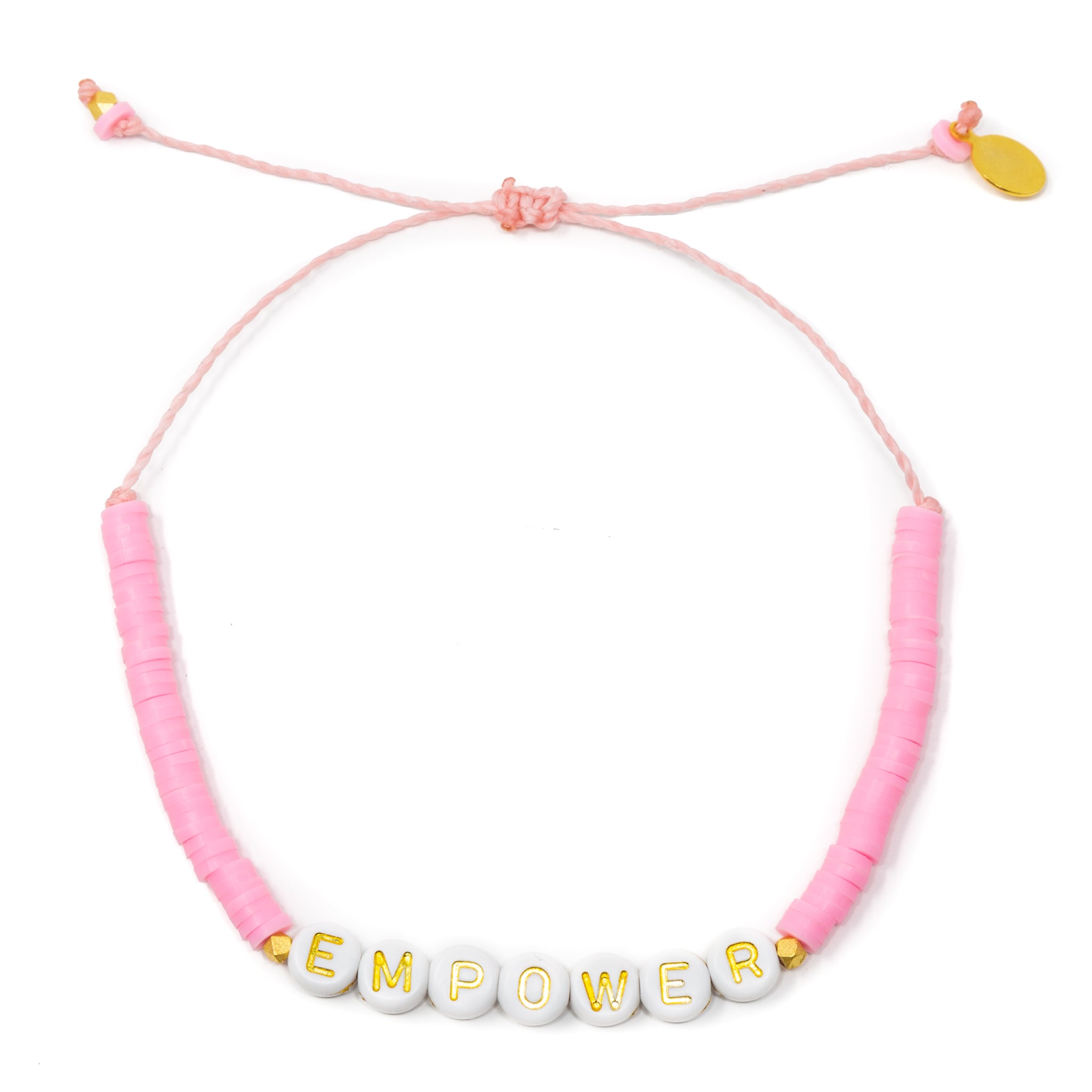 Pink Bead EMPOWER Word Anklet on White