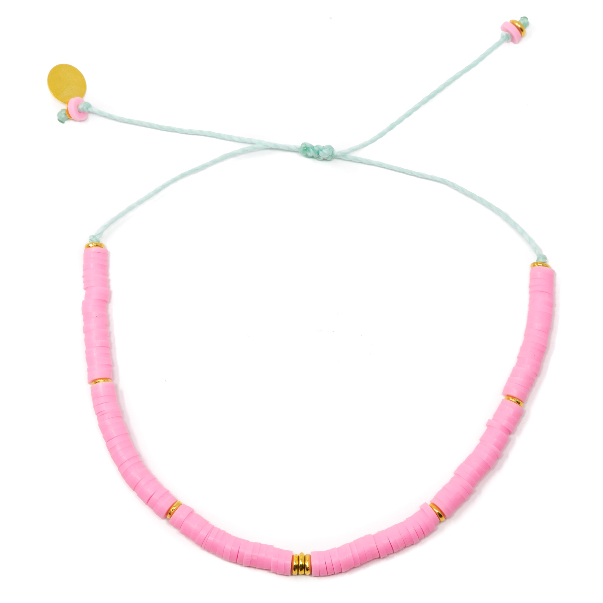 Pink & Gold Heishi Bead Anklet on White
