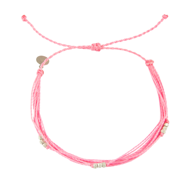 Pink & Silver String Anklet on white