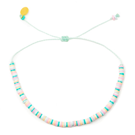 Pinks and Teals Random Pattern Heishi Bead Anklet on White