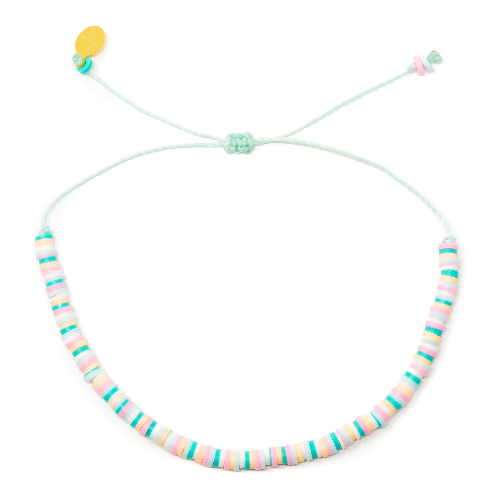 Pinks and Teals Random Pattern Heishi Bead Anklet on White